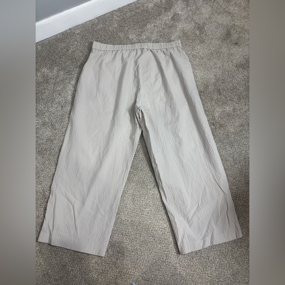 Eileen Fisher Stretch Organic Cotton Crop Pants Wide Leg Large Greige Chalk - Picture 7 of 15